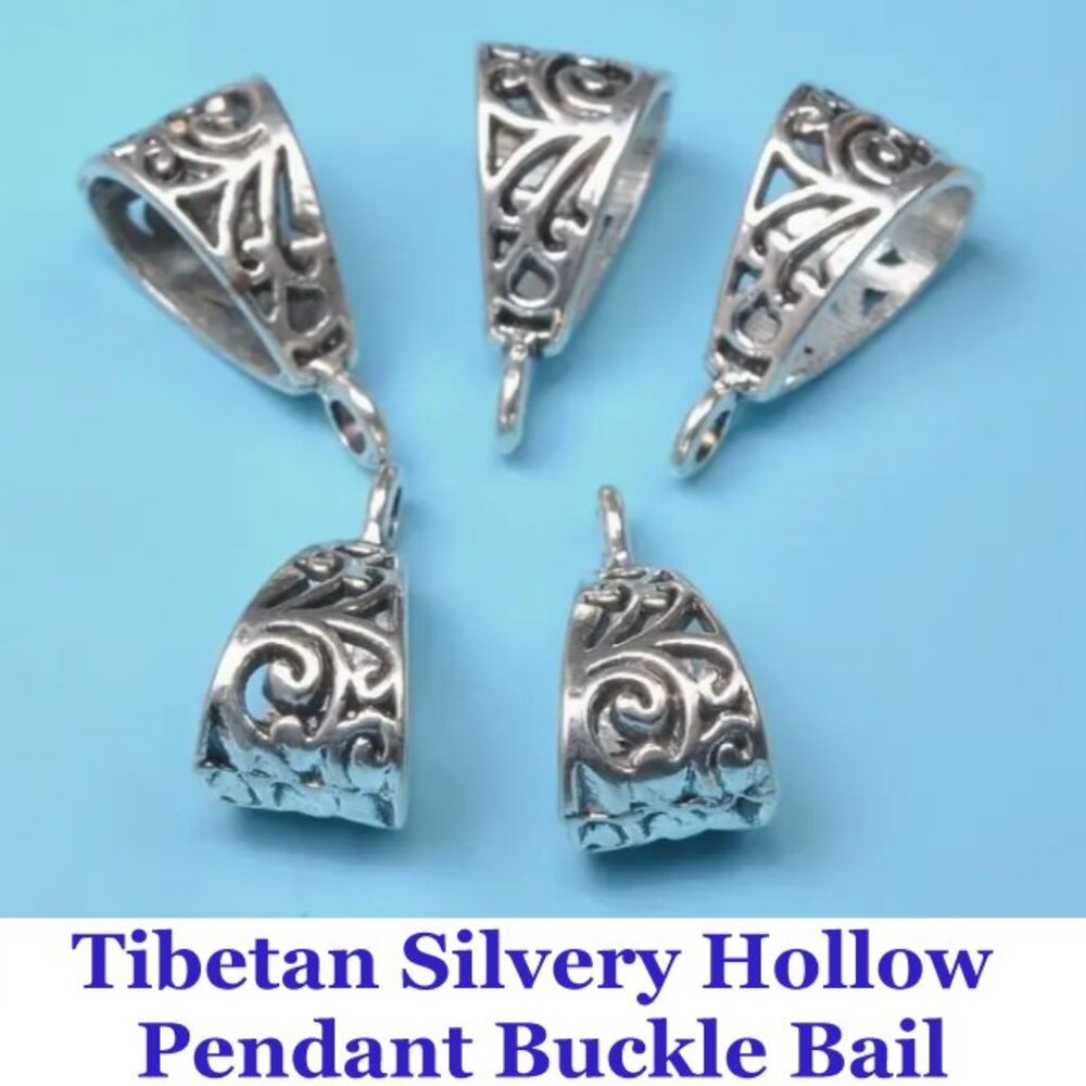 Tibetan Silvery Hollow Pendant Buckle Bail  Set of 5